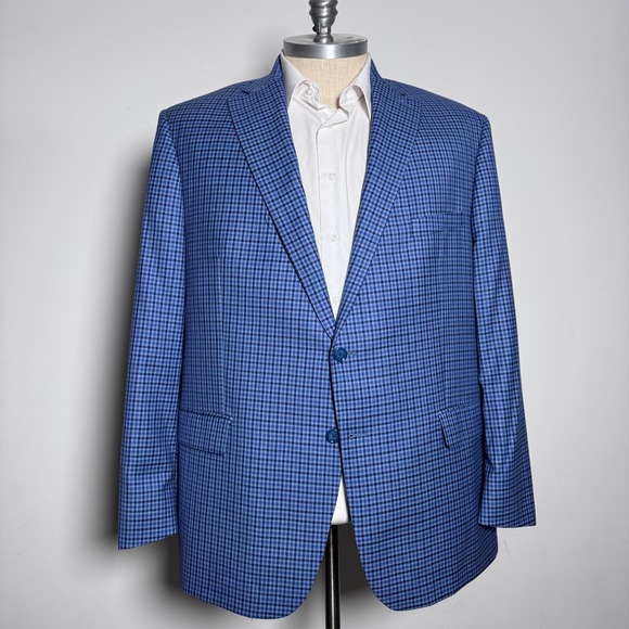Hart Schaffner Marx Blazer Mens 50R Blue Micro Check Wool Sport Coat Canada